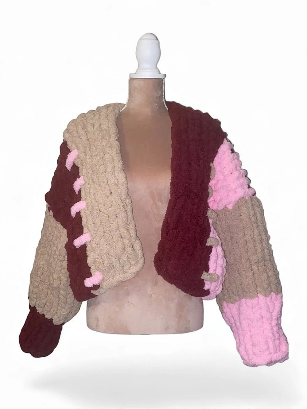 Color Block Cardigan in Brown & Pink